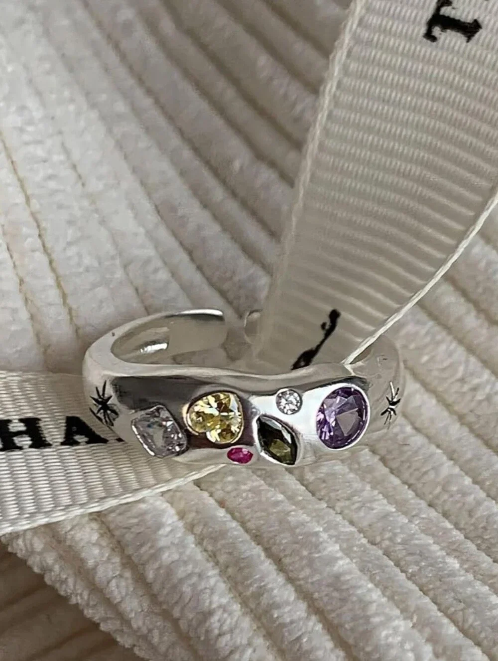 One NWT 925 Sterling Silver Multicolor CZ Chunky Dome Open Ring – Adjustable